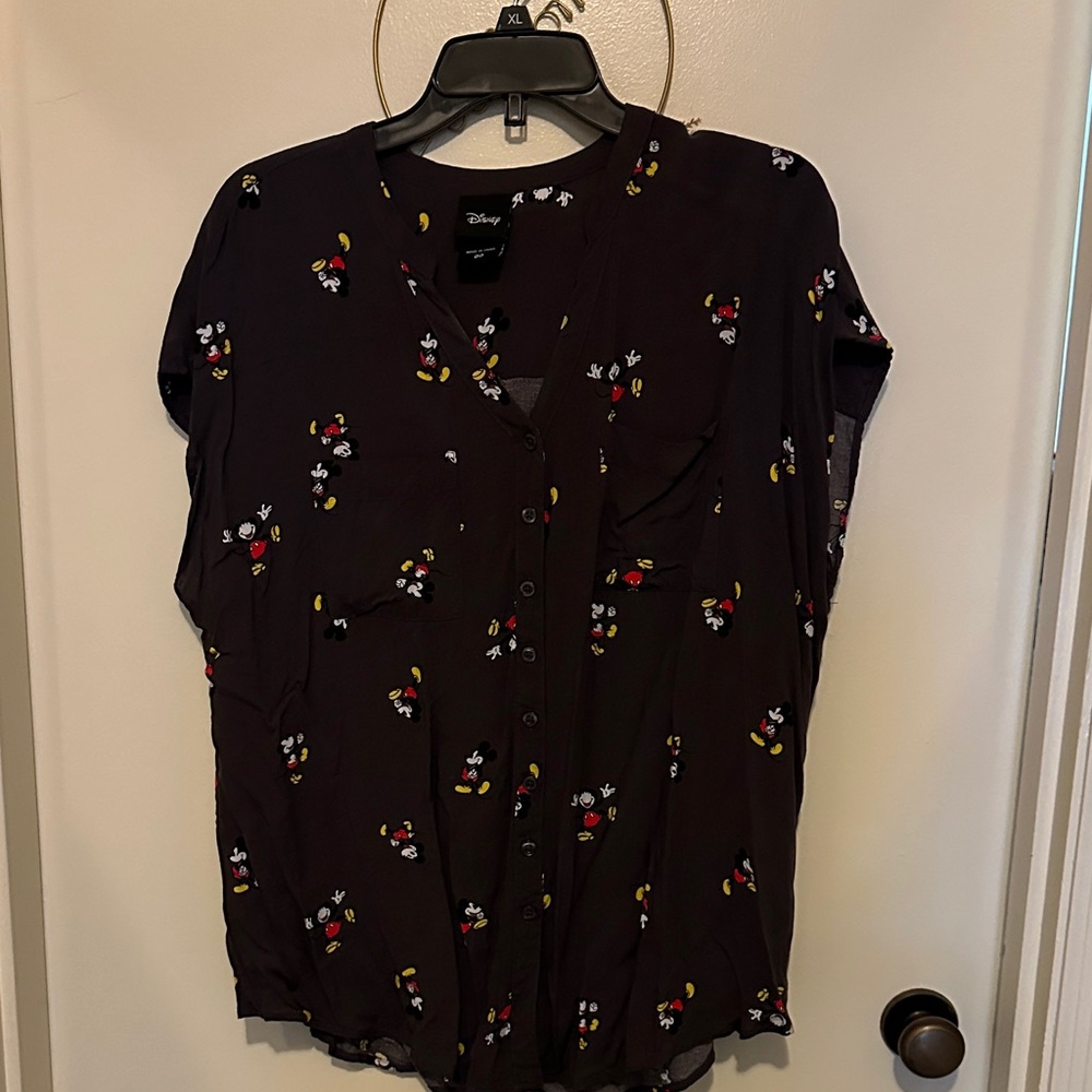 Disney Charcoal Gray Shirt with Mickey Mouse Pattern